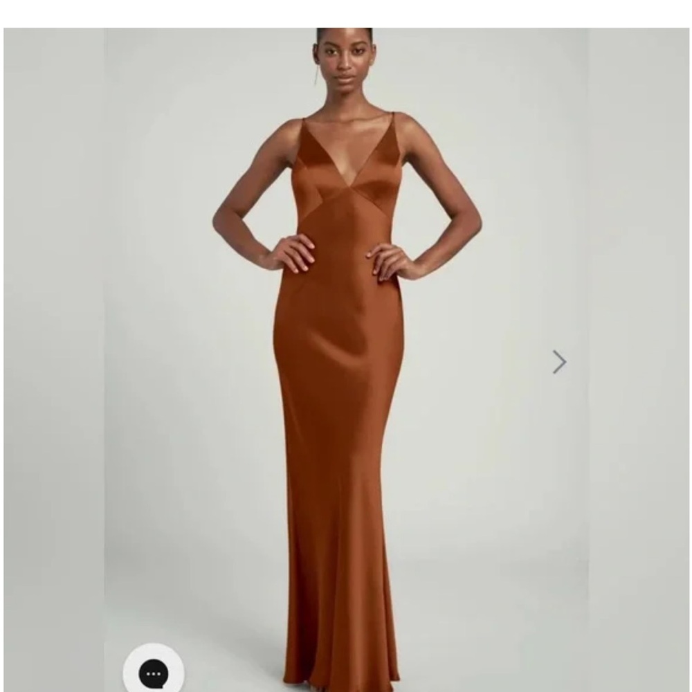 Jenny Yoo Satin Maxi Dress in Warm Brown